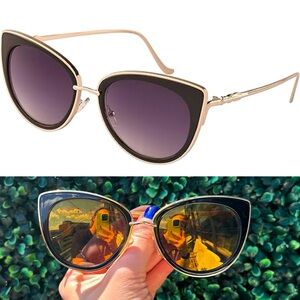 Retro Black and Gold Cat-Eye Sunglasses